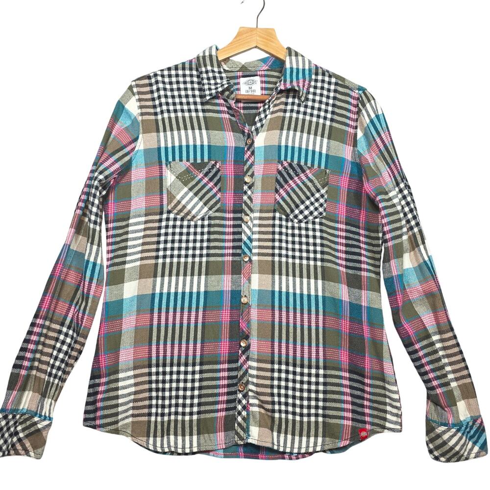 Women's Dickies 100% Cotton Plaid Button Up Shirt Size Med